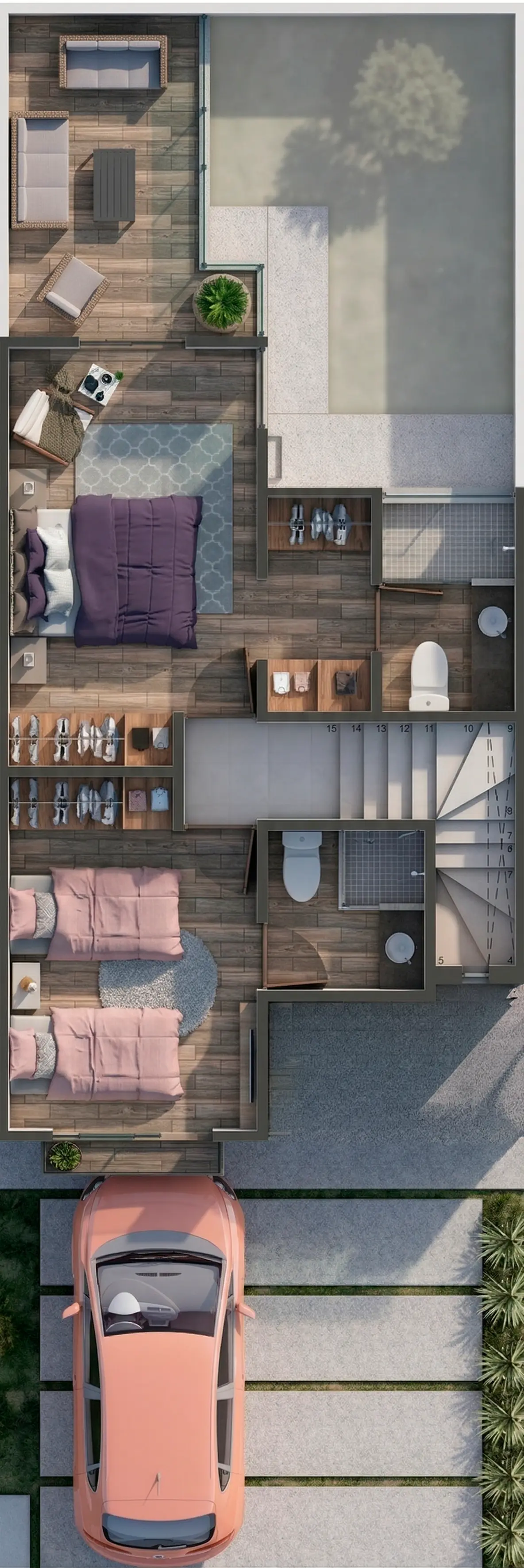 Plano arquitectónico de Planta Alta del modelo Málaga en San Luis Potosí