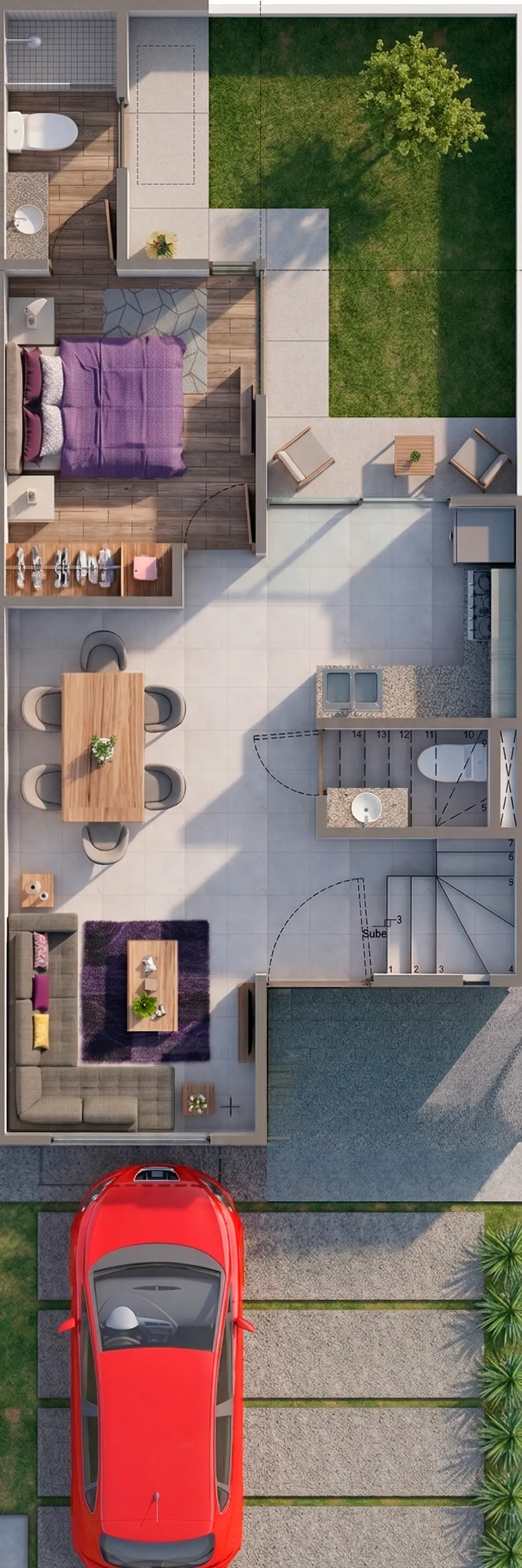 Plano arquitectónico de Planta Baja del modelo Málaga con 3 hab.