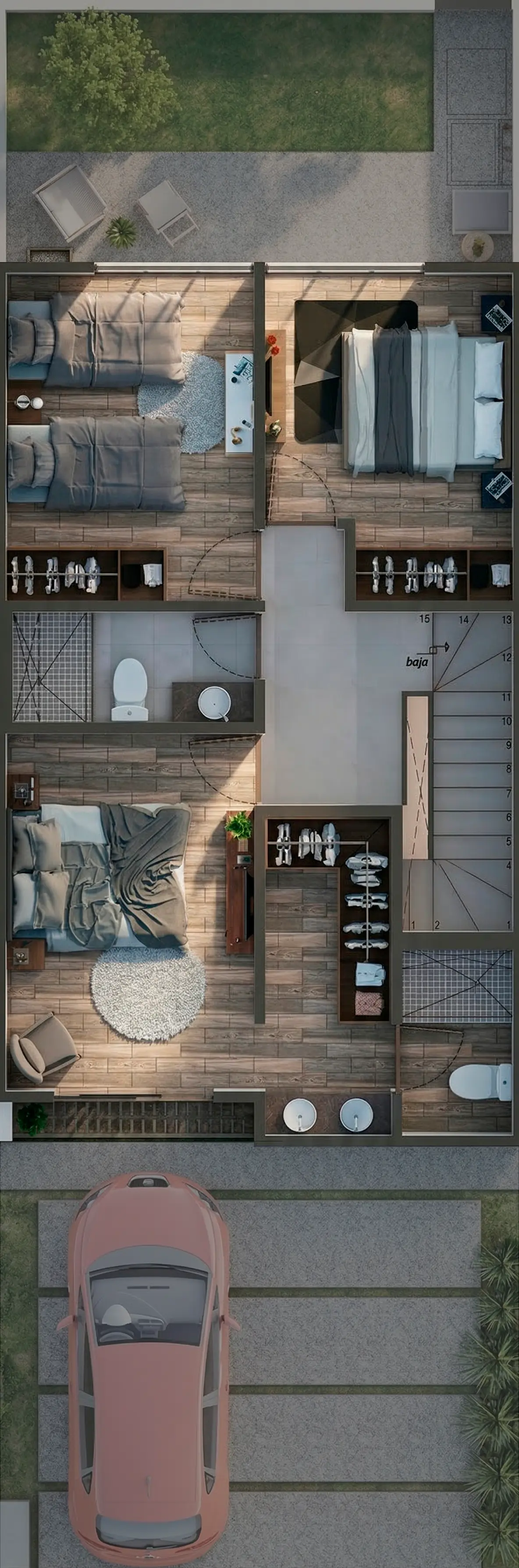 Plano arquitectónico de Planta Alta del modelo Praga en San Luis Potosí